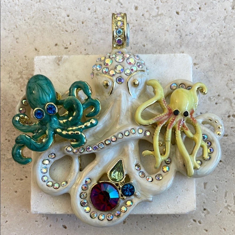Kirks Folly Octopus Necklace Crystal Enamel Coastal Resort Statement Jewelry
